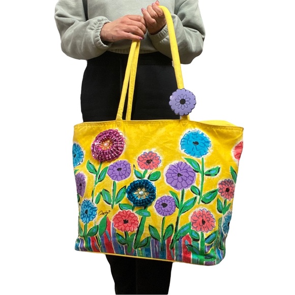 anne ormsby Handbags - Anne Ormsby Large Yellow Floral Zip Top Tote Bag